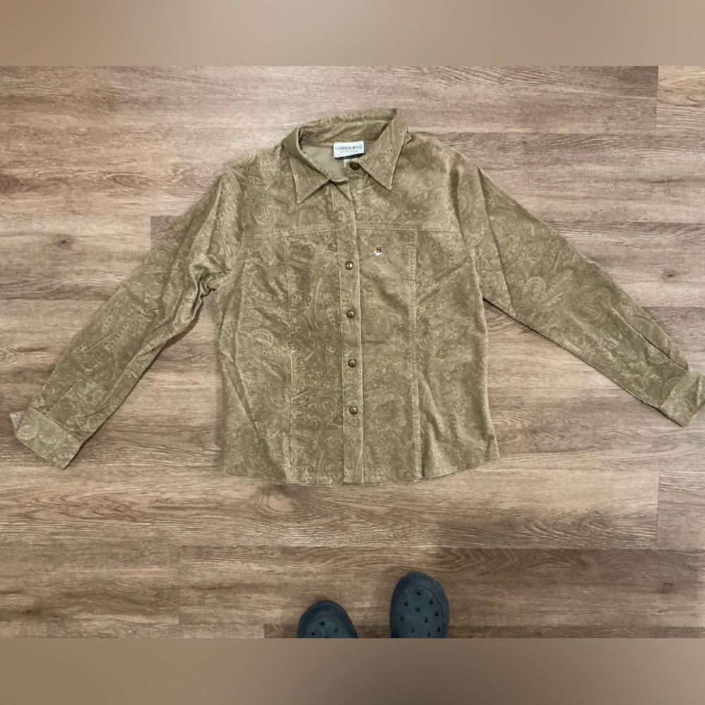 Paisley pattern corduroy button up blouse